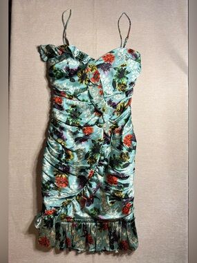 Vintage 90s Betsey Johnson Ruffled and Ruched Silk Floral Dress